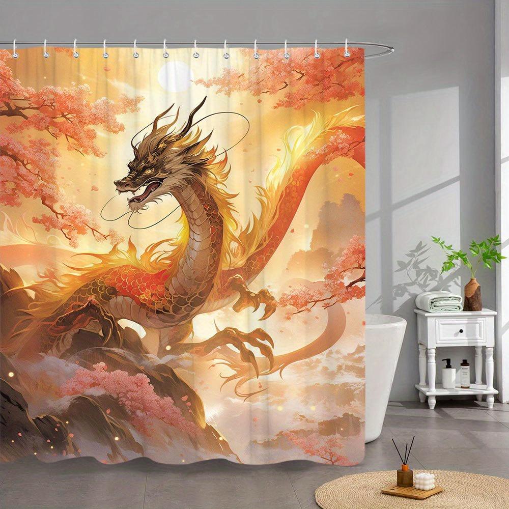 Golden Dragon in Autumn Waterproof Mildew-Resistant Shower Curtain - Mythical Design for a Stunning Bathroom Décor Experience
