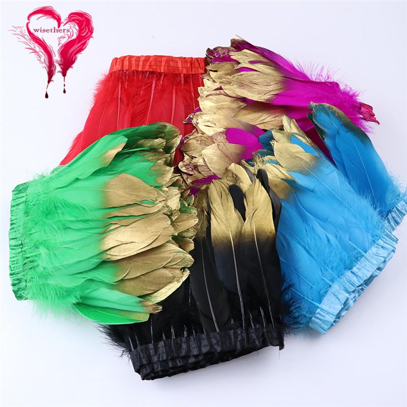 Gilded Silver Tip Goose Feather Lace Trim - DIY Decorative Clothing Accessory