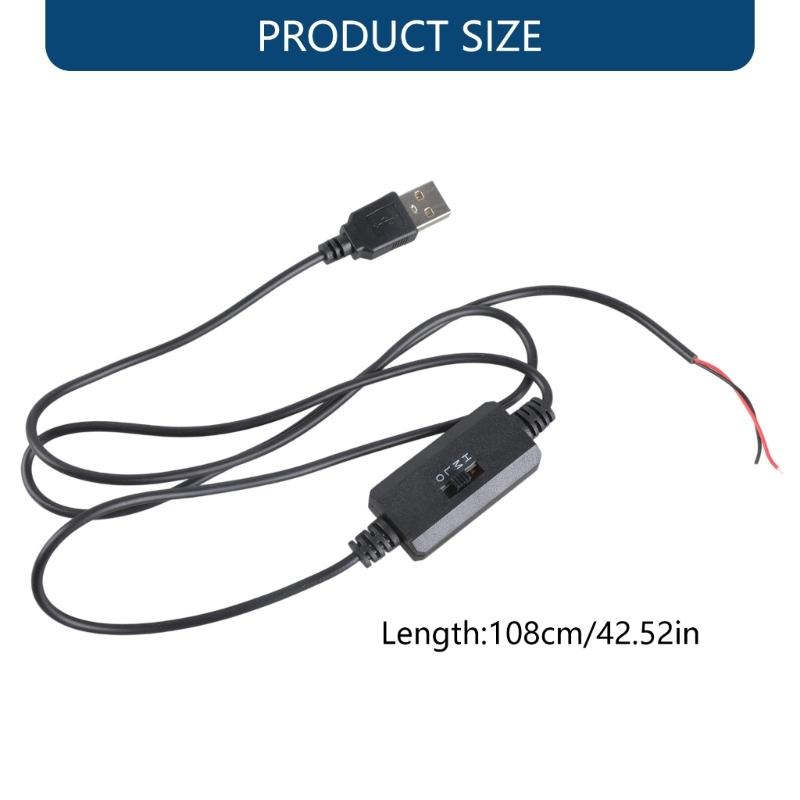 USB Speed Control Cable With 3 Adjustable Modes Feature 2 Wire Bare End for 5V Devices Without Voltages Boost Black