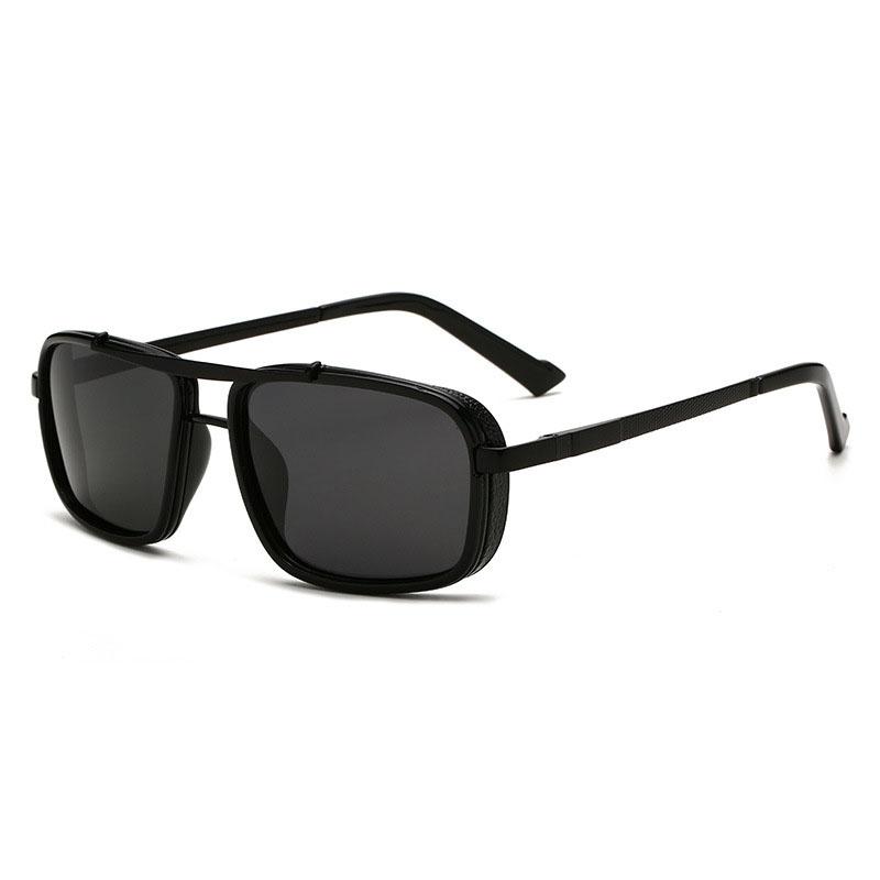

New Trendy Sunglasses With Vintage Thick Frame And Double Bars, Punk Style Men s Metal Sunglasses 877 чёрный