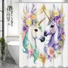 Unicorn Floral Shower Curtain, Bathroom Decorative Shower Curtain, Waterproof Shower Curtain with Hooks