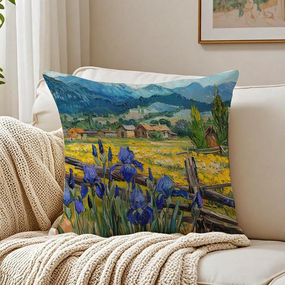 Classical Handpainted Iandscape Oil Painting Cushion Cover Pillowcase Antidustmite Living Room Sofa Decor Cushion Room