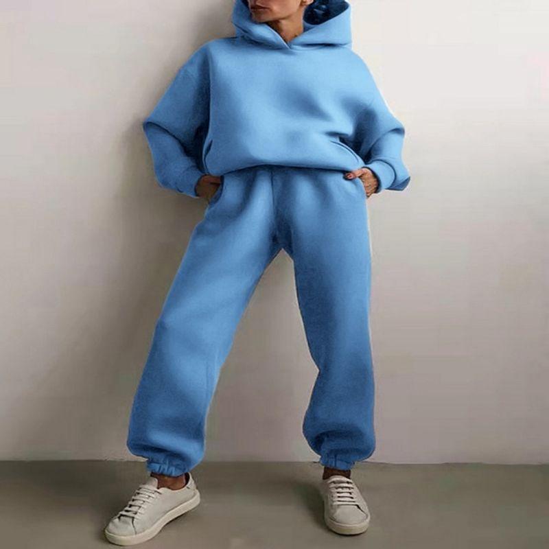 Solid Casual Hooded Sweater Pants Suit Pure Color Hooded Sweatshirt Pants Suit