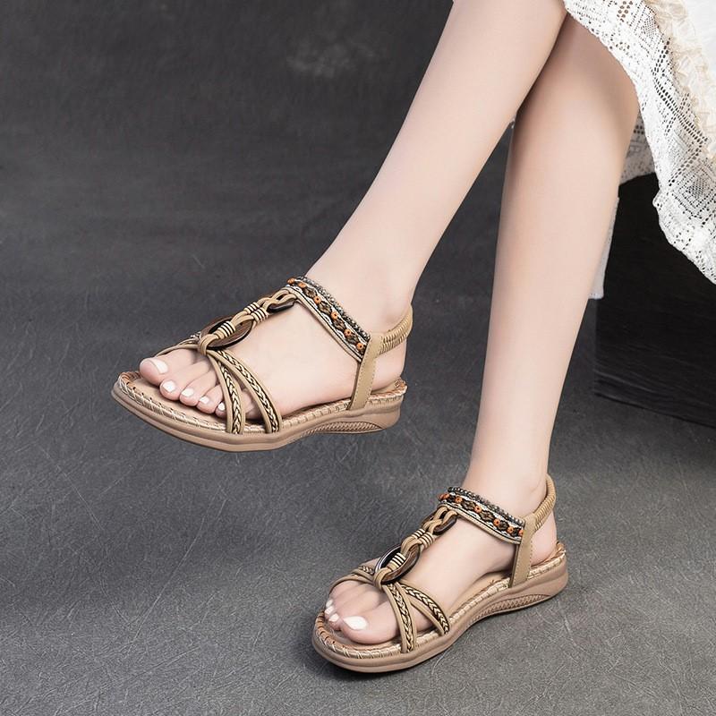 Johnature Bohémské univerzální sandály sváteční móda Pohodlné dámské plážové boty s měkkou podrážkou