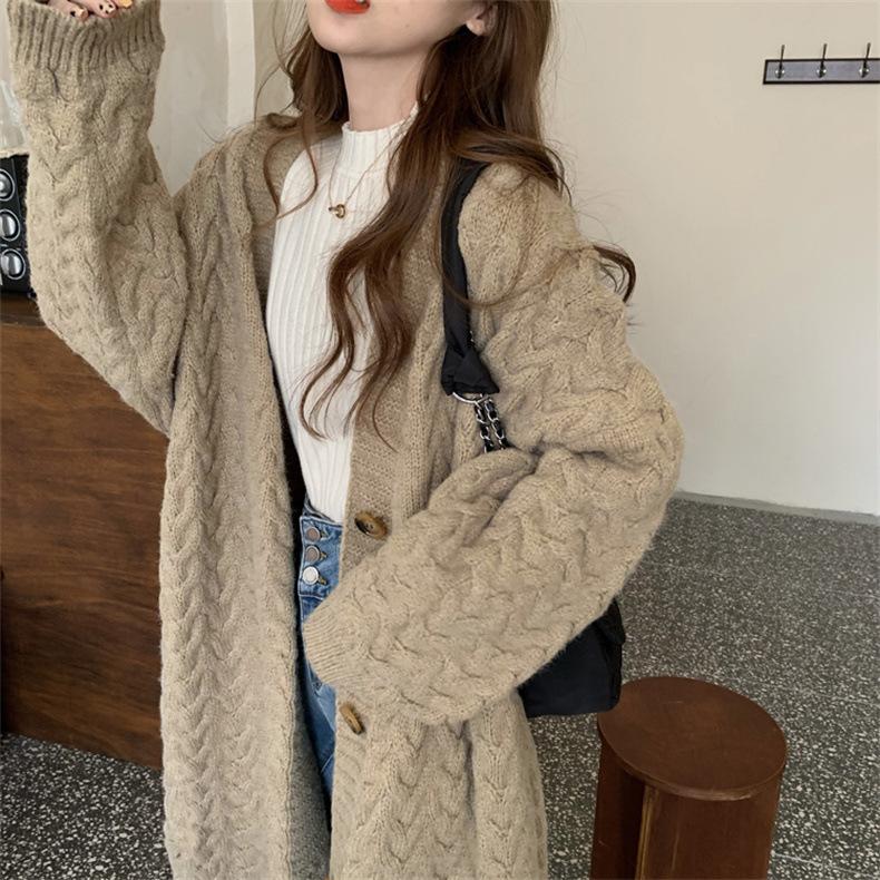 Cardigan retrò Lazy Wind con aghi intrecciati e bastone spesso autunno e inverno, maglione taglie forti