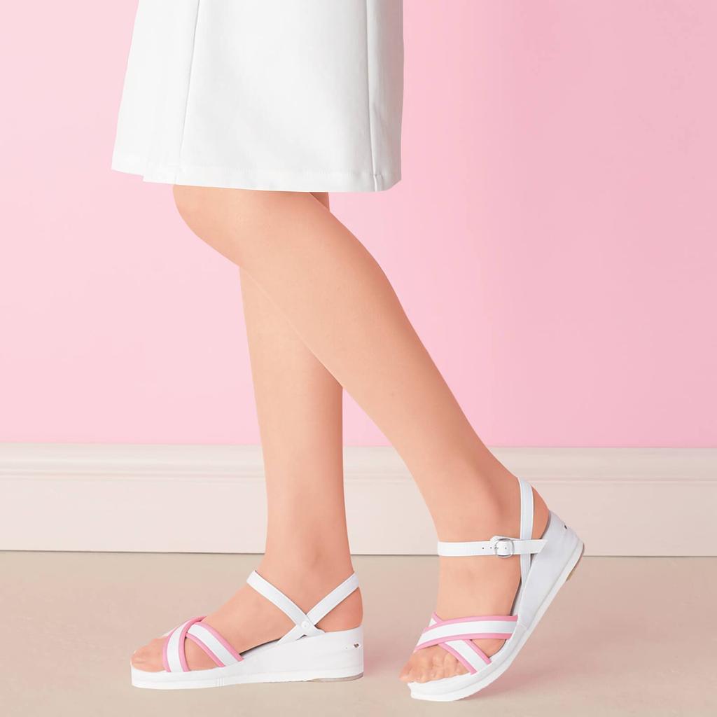 Anfamie Heart Air Nurse Sandals (Smart Cross), Women's, Lightweight, Hook-and-Eye Closure, Shock-Absorbing Air-Filled Sole, Made In Japan, Sizes 24.0-