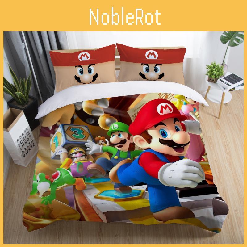 Nintendo Super 3pc Mario Cartoon Odyssey Single Panel Duvet Cover Set Bedding