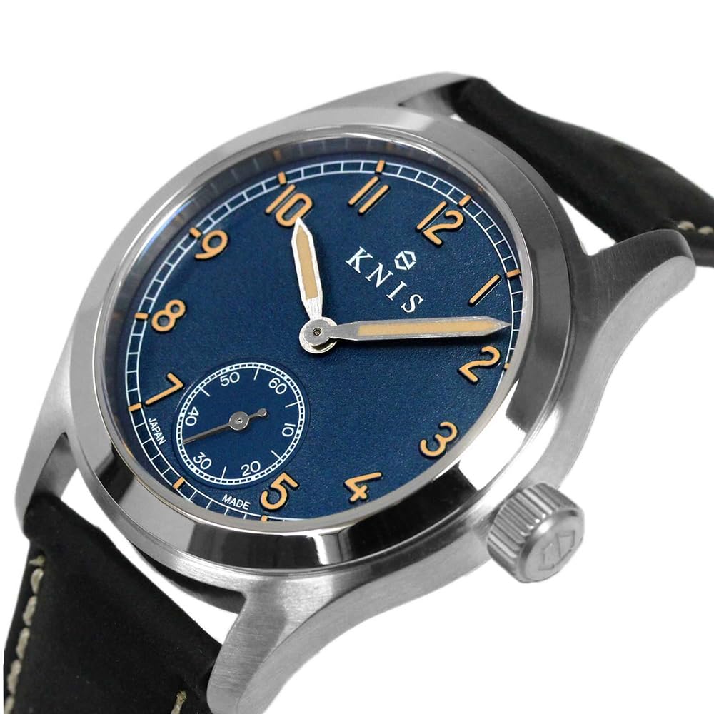KNIS Retro Military Watch for Sapphire 10 ATM Water Blue Black Leather (Nis) Japanese-made Men, Glass, Resistant, Dial, Strap, KN003-BLBKLE