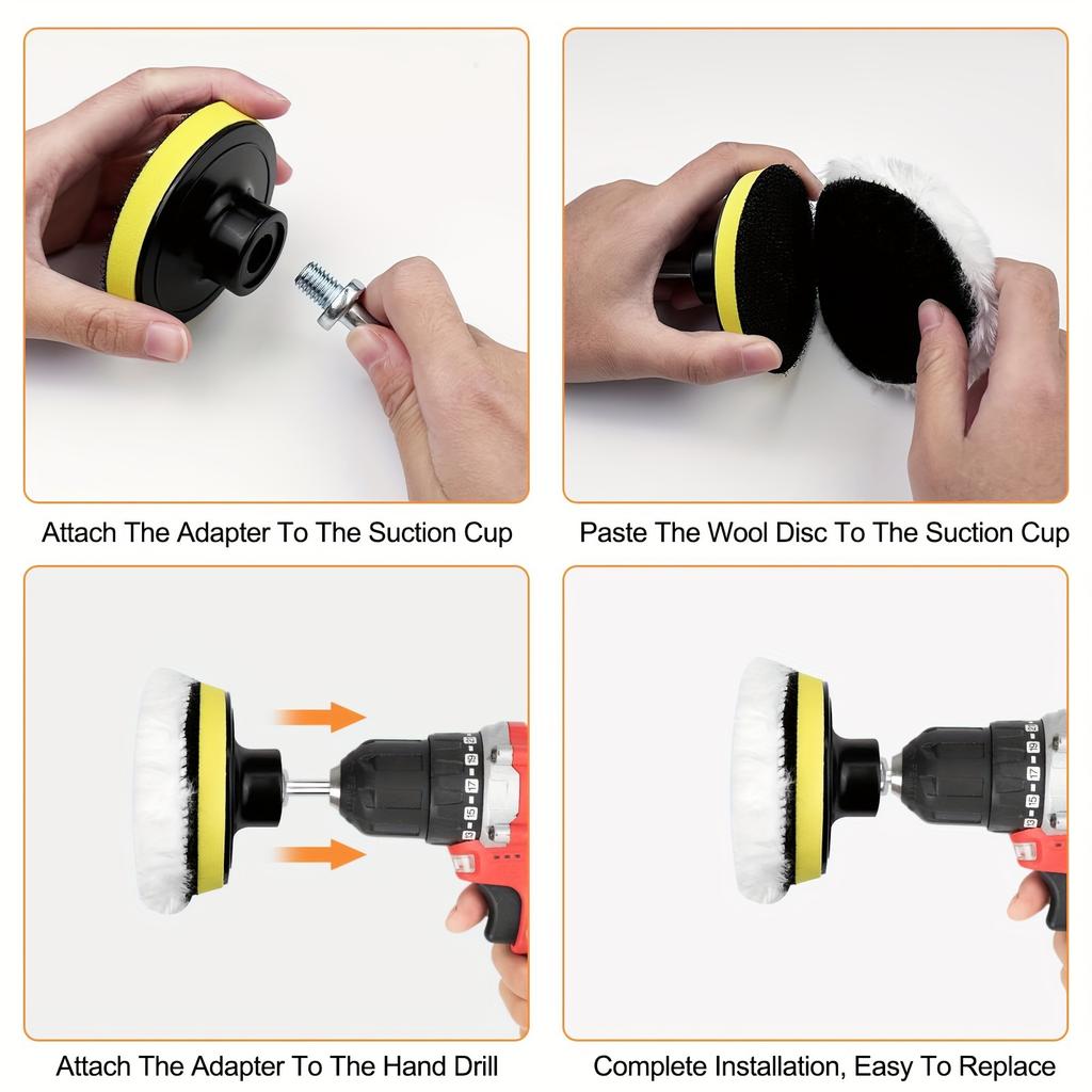 7pcs Car Polishing Kit, Pad for Sanding, Polishing & Waxing, with M10 Adapter, Other Textile Materials