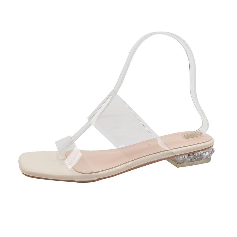 

2025 женские крутые шлепанцы из мягкой кожи, прозрачные высокие каблуки, новая хрустальная обувь этого года, женские летние крутые модные на плоской подошве 35