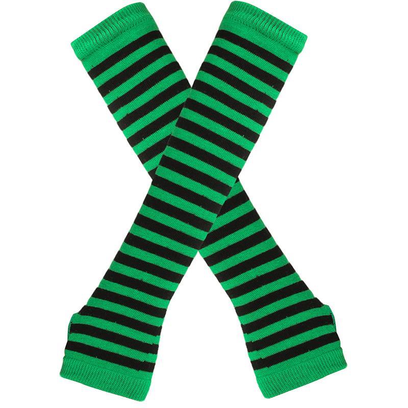 Hot Sale Striped Unisex Half Finger Gloves Long Women Girls Arm Sleeve Gloves Warmer Knitted Wristband Elbow Mittens Warm Cuff