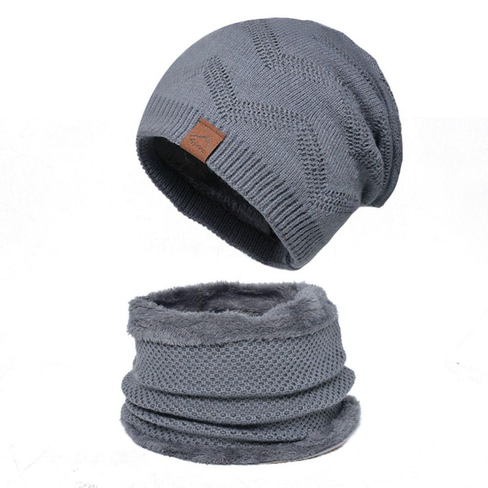 soft Winter Beanie Hat Scarf Set Thicken Warm Wool Hat Cold Protection Thermal Knit Cap  Women/men