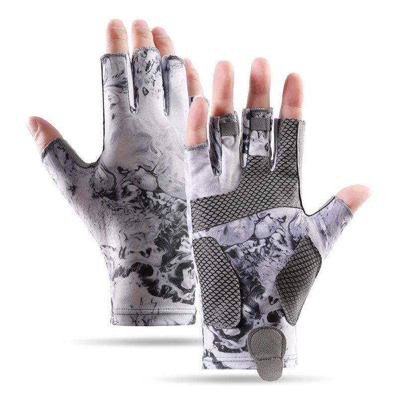 Summer Cycling Fishing Men's Ice Silk Sun Protection Non-Slip Gloves Women Sea Fishing Anti-Cut Breathable Fingerless Glove