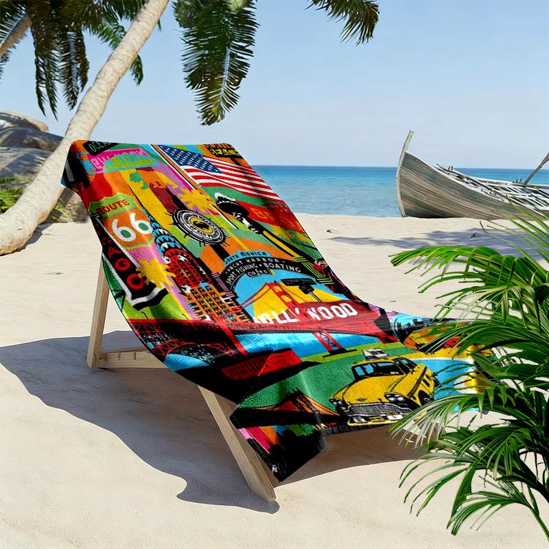 New York City Pop Art Print Beach Towel, Large Soft Quick Dry Towel for Beach Camping Swimming