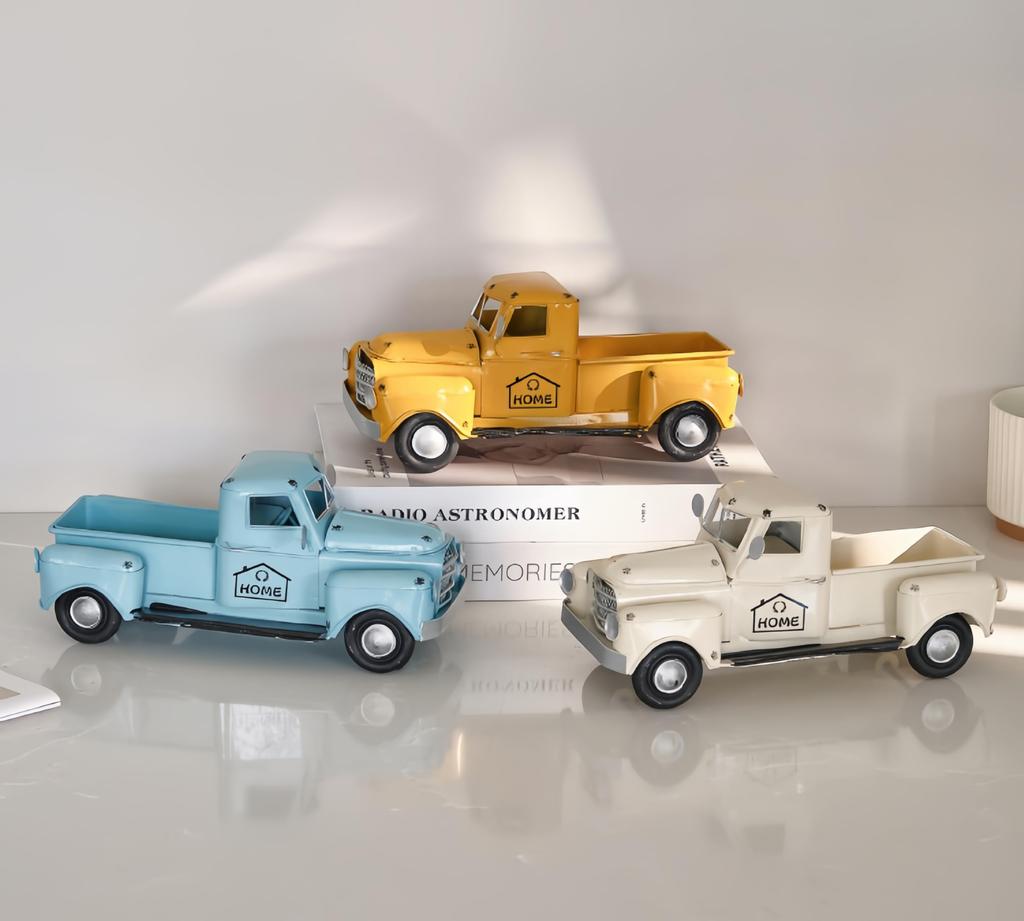 Haverain Truck Miniature Antique Retro Miniature Display Stylish Interior Object Tin-Look Car, Ornament, Figurine, (White)