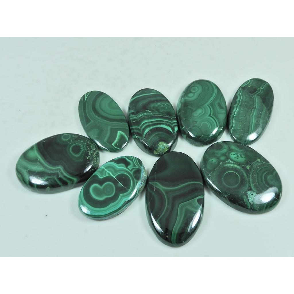 250Cts. Green Malachite Oval Cabochon Loose Natural Gemstone 08 Pcs Lot C-3086