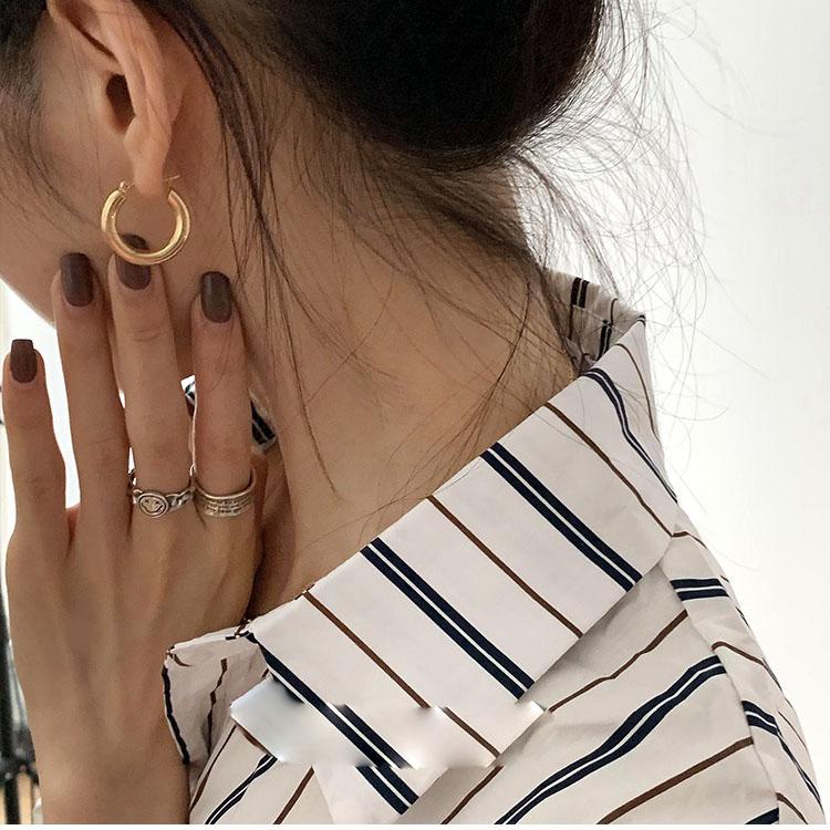 925 Sterling Silver Vintage Circle Gold Earrings For Women Trendy Earring Jewelry Prevent Allergy Party Accessories Party Gift