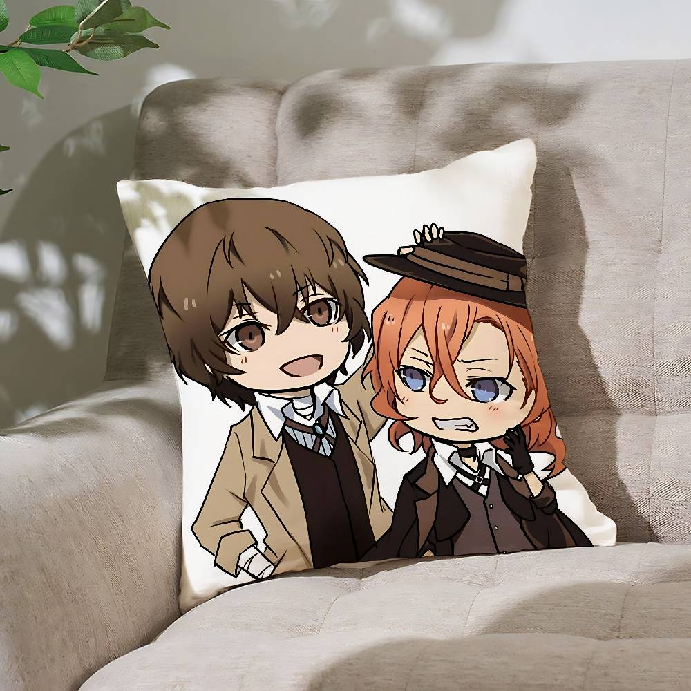 Anime B-Bungo S-Stray Dogs Chibi Pillow Case Cushion Cover Cute Throw Pillow Case For Car Sofa Pillowcase Polyester With Zipper