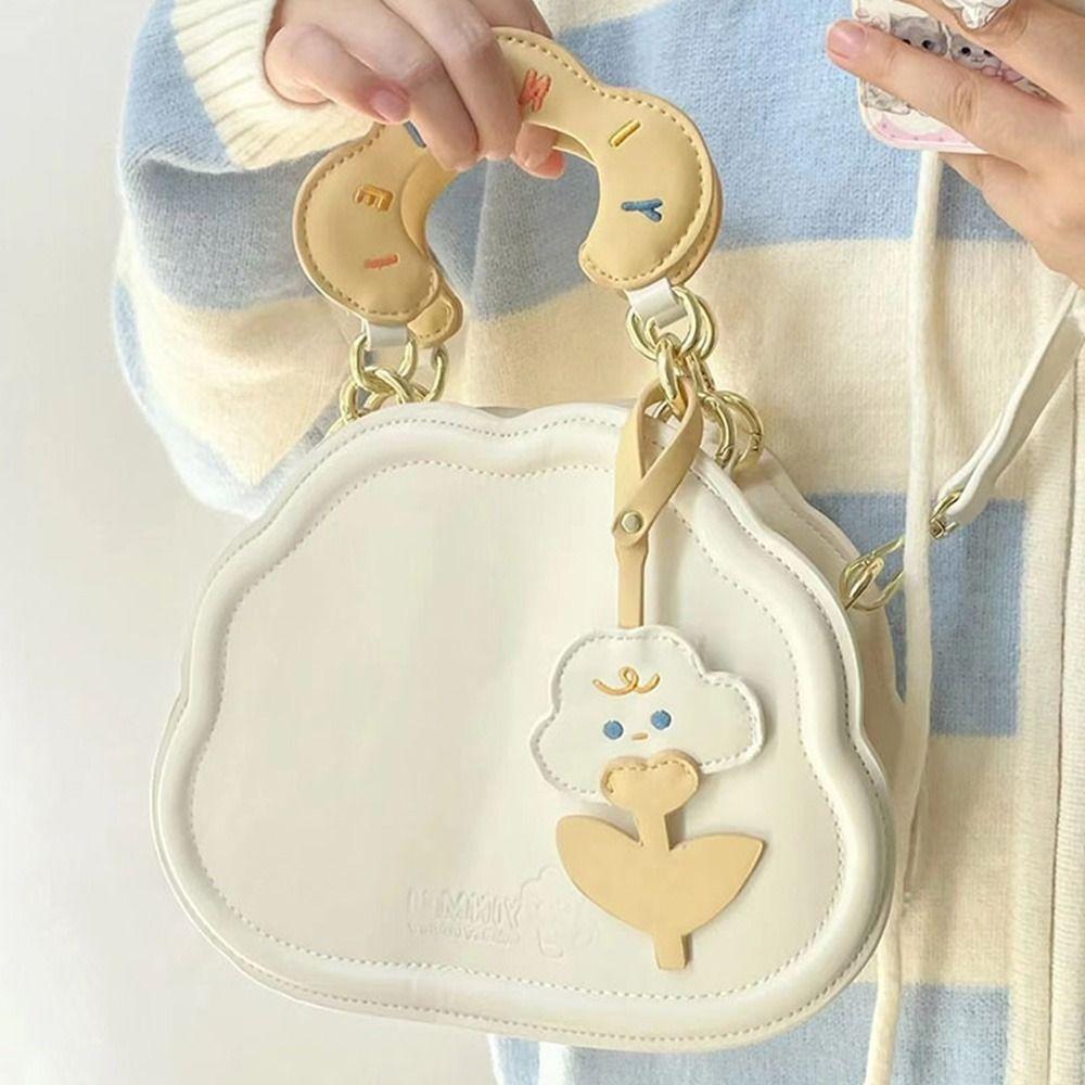 

С подвеской Кремовые облака сумка через плечо с вышитыми буквами ручка ПУ сумка Милая женская белый