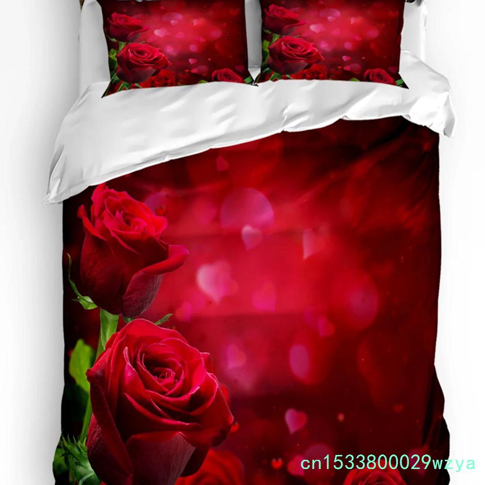 Red Rose Flower Bouquet Plant Duvet Cover With Pillow Case Custom 3pcs Bedding Set Quilt Cover Double Bed Home Textile