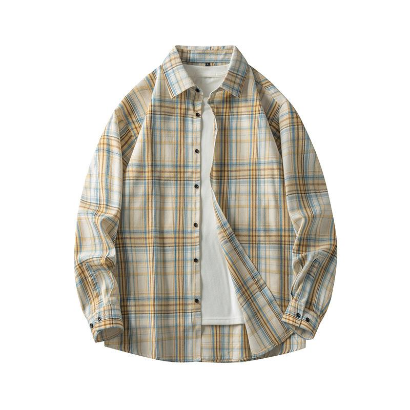 Autumn Fashion Simple Contrasting Color Men's Plaid Shirt, Korean Version of Trendy Casual Men's Long-sleeved Shirt