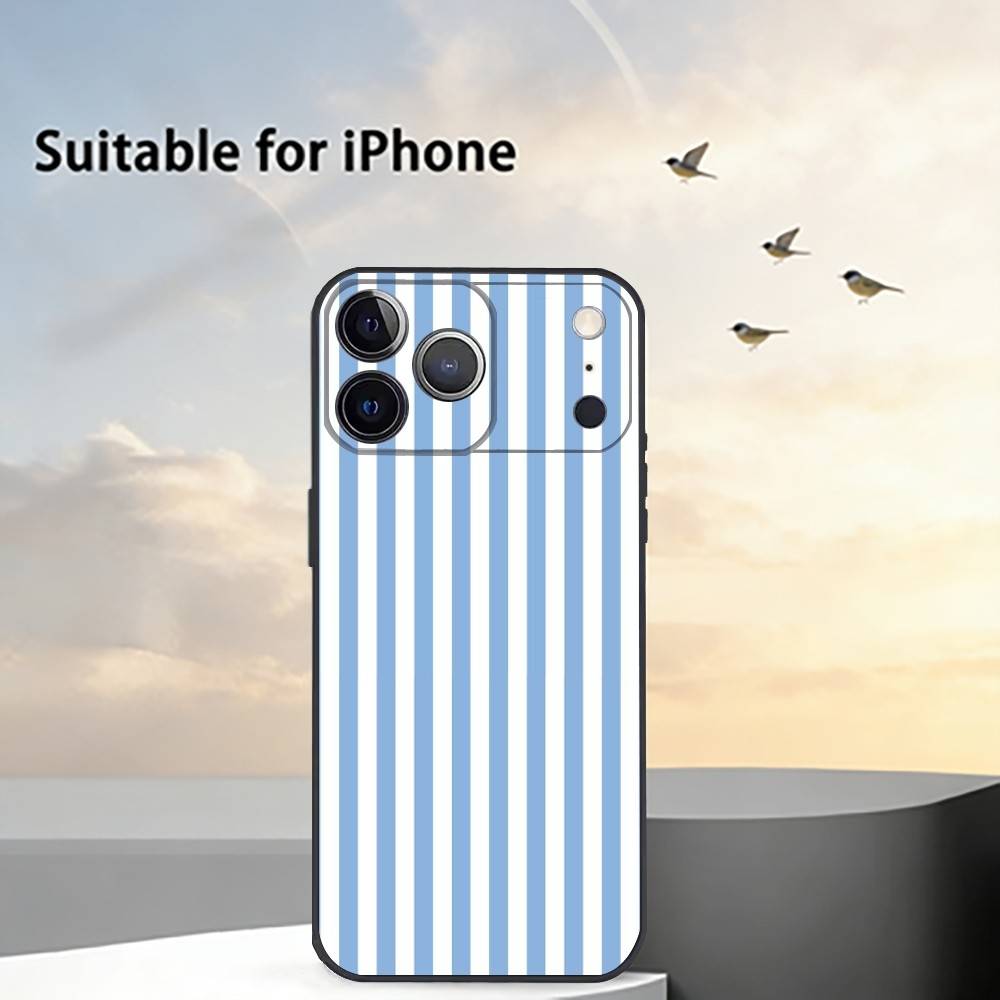 

L-light blue stripeds Phone Case Silicone Soft For IPhone 17 16 15 14 13 12 11 X XR Plus Pro Max Plus iPhone12PRO