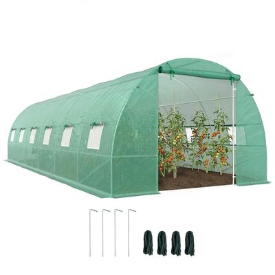 Tunnel Greenhouse 8x3x2 M Garden Greenhouse with 12 Windows and Roll-Up Door Steel and PE 140 G/m² Green