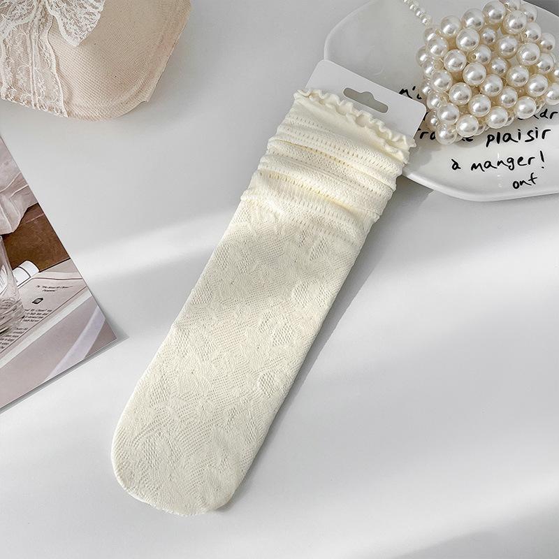 

Женские летние ультратонкие кружевные белые носки-подследники с сеткой, дышащие и влагоотводящие, милые балетные гольфы 1 pair молочный белый