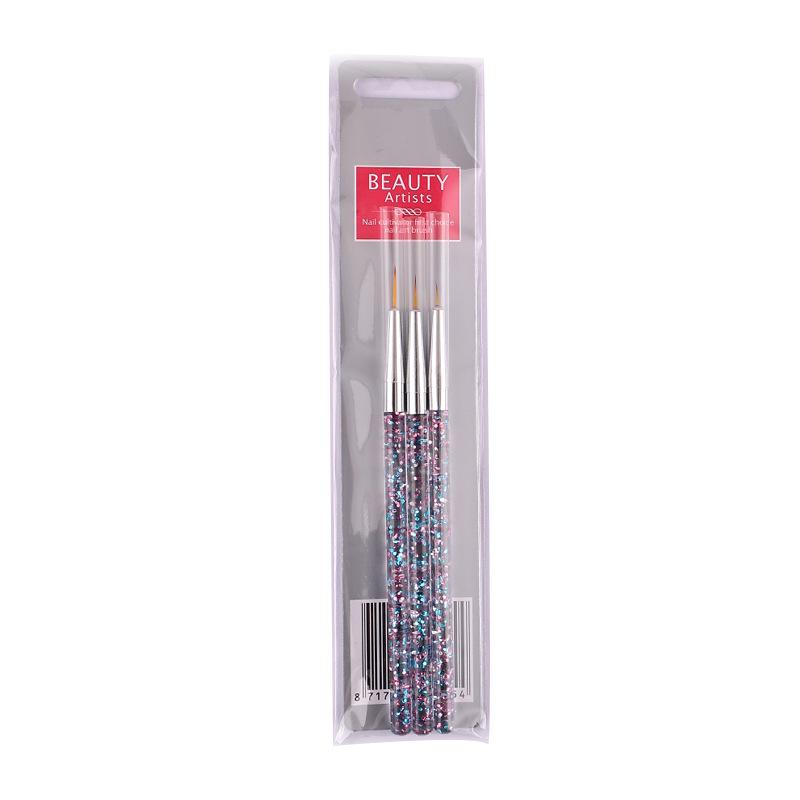 3-Piece Blue-Purple Quicksand Nail Art Drawing Pen Set with Aluminum Tubes