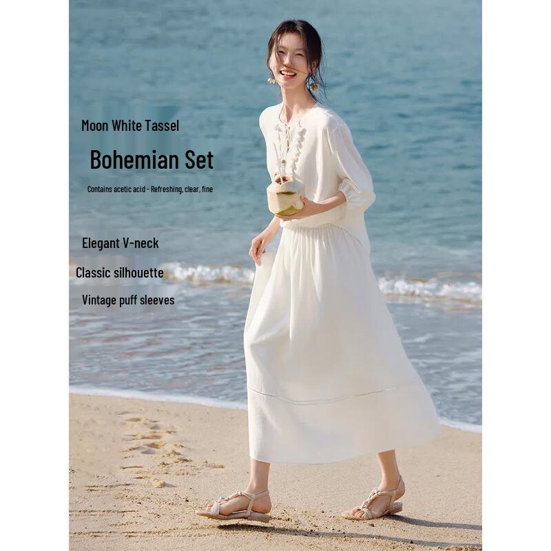 XWI Women s Bohemian Tie-Front Blouse & Skirt Set M