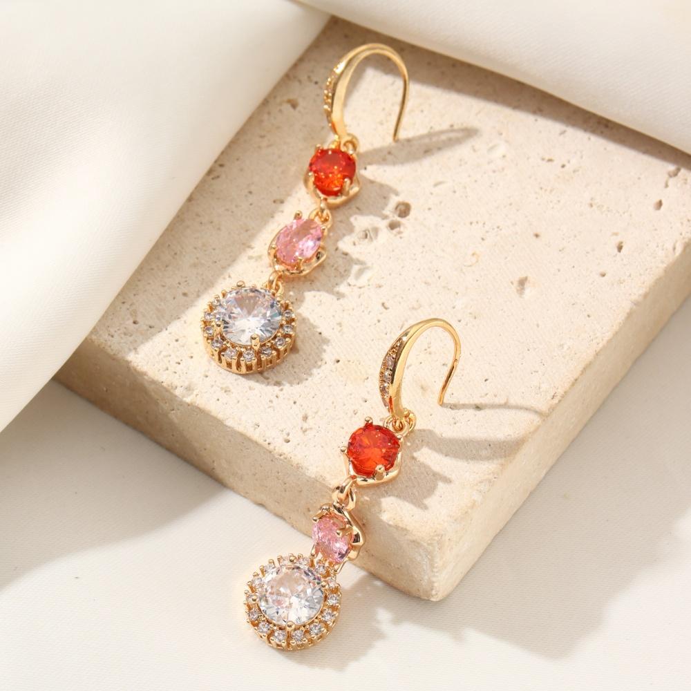 1 Par Fargerike Geometriske Ovale Runde Dusker Hengende Øredobber for Kvinner Cubic Zirconia Krok Øredobb Smykker Bryllupsfest Tilbehør