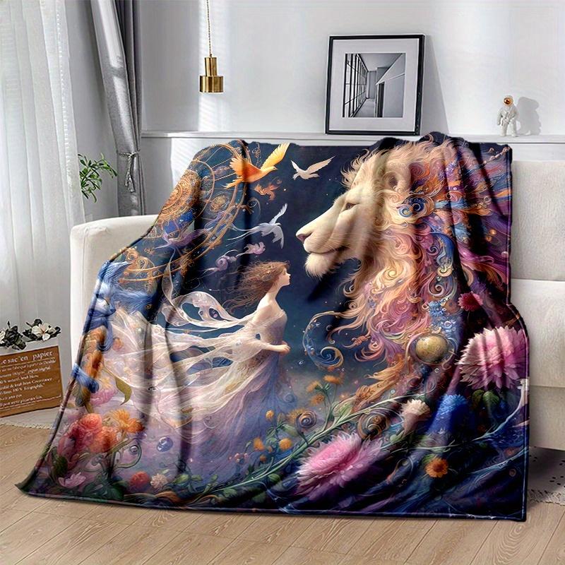 1pc Fairy & Lion Blanket, Home Decorative,Living Room, Travel, Camping, Car Blankets