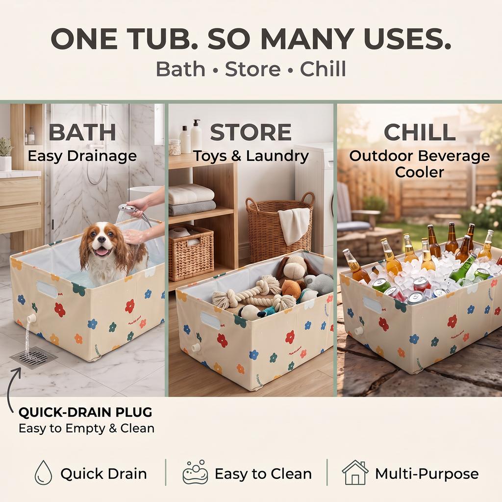 Foldable Dog Bathtub PVC Portable Pet Bath Tub with Side Drain Lightweight Dog Cat Wading Pool for Indoor Outdoor Pet Supplies