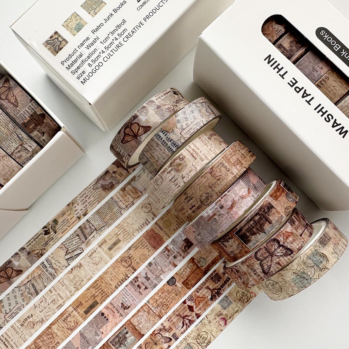 

Retro Floral Washi Tape Set - 8 Rolls of Decorative Grid and Floral Designs for Journals and Scrapbooking