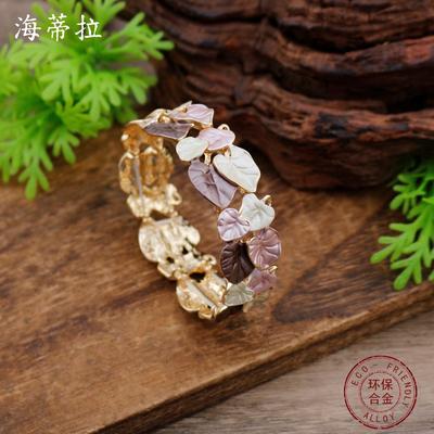 New Enamel Color Hollow Irregular Leaf Elastic Bracelet Women's Fashion Simple Leaf Bracelet
