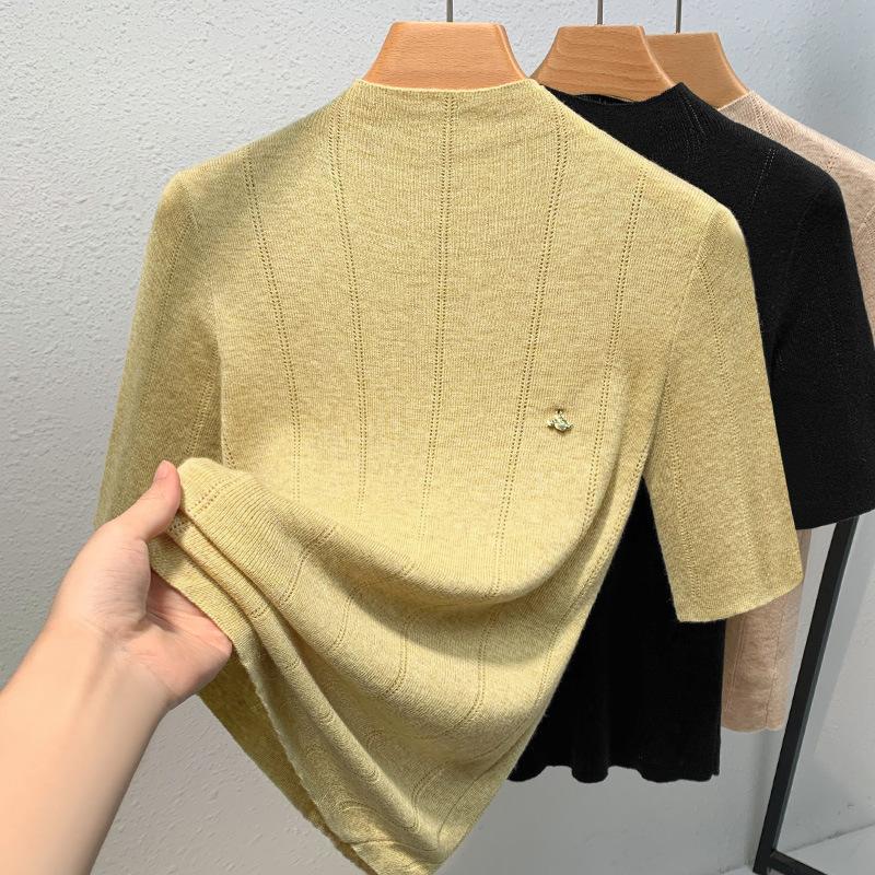 Bottom Button-down Women's Latest Women's Clothing Temperament Semi-turtleneck Pullover Elastic Inner Waist Top