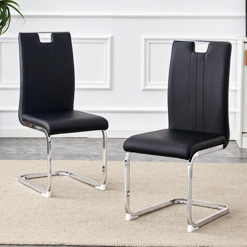 Set of 2 Black PU Material Arc-Shaped Chairs - Perfectly Integrated Into Industrial and Modern Home Design