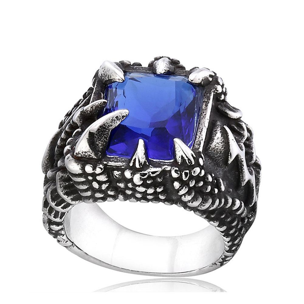 

Vintage Jewellery Titanium Steel Zircon Ring Men s Personality Domineering Dragon Claw Stainless Steel Ring 7 синий