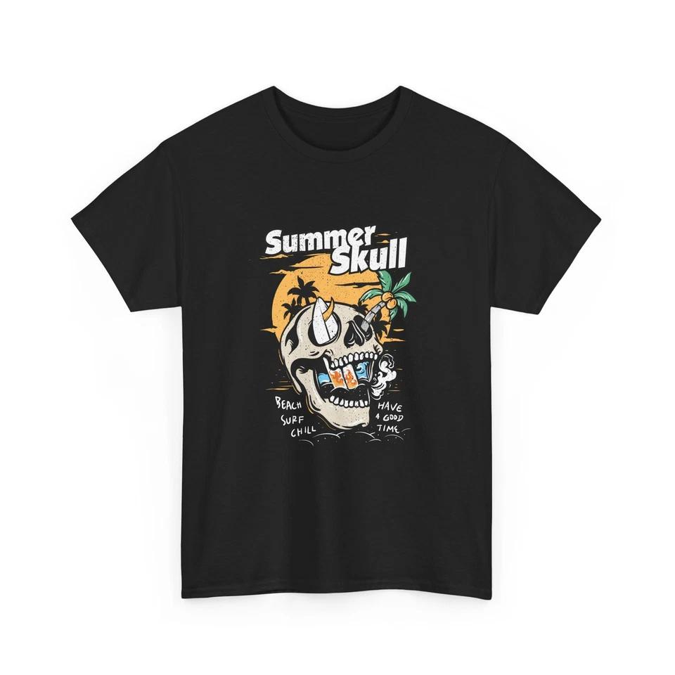Summer Skull T-Shirt | Beach Skull Palm Tree Graphic, Tropical Gift Cotton Shirt S
