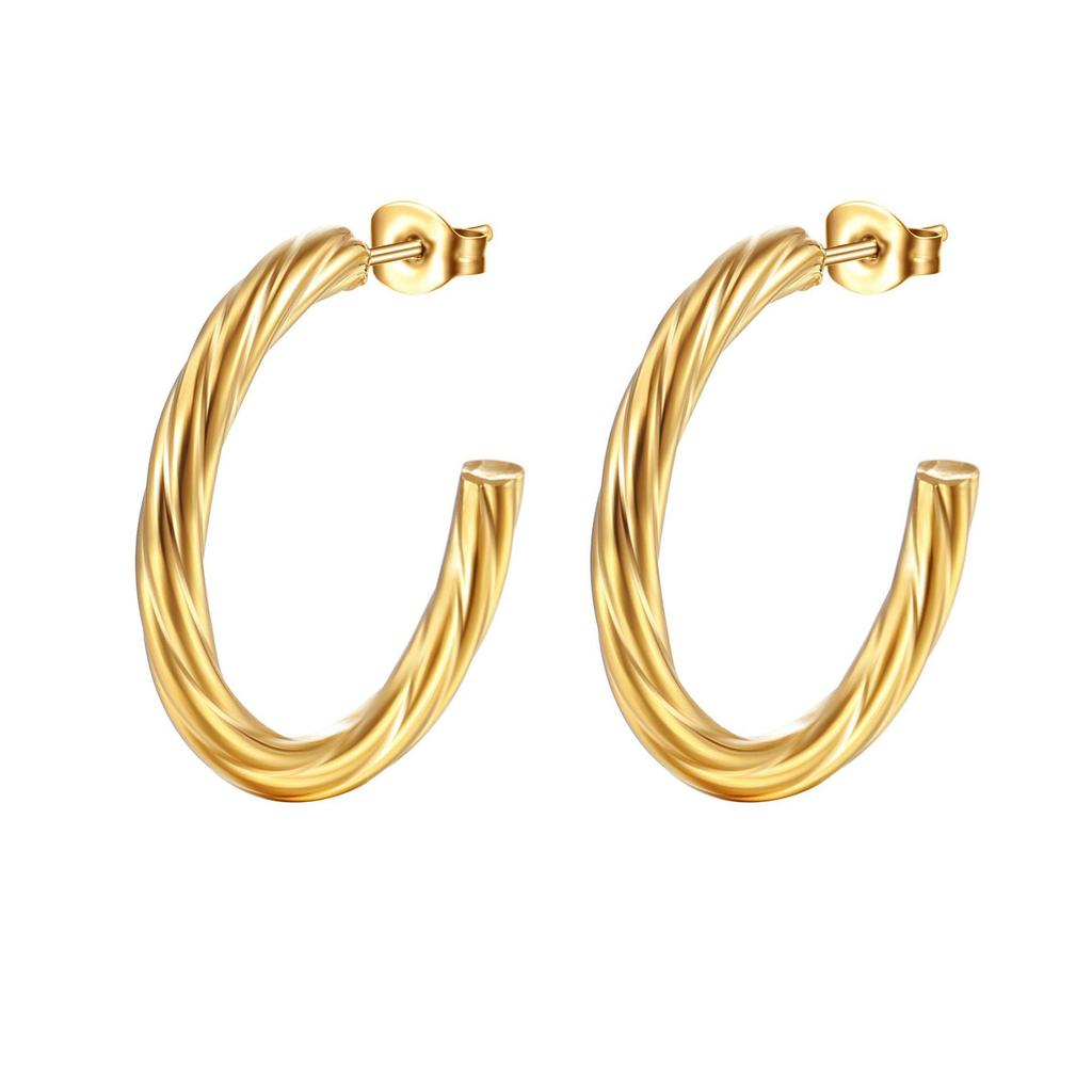 Trendy Titanium C-Shaped Stainless Steel Twisted Wire Earrings