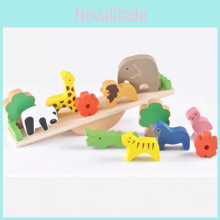 Wooden Forest Animal Balance Board With Stacking Blocks For Babies And Toddlers