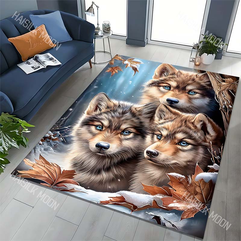 1PC Fox peeking in snowy autumn forest Print Carpet for Living Room Bedroom Sofa Home Decor Rus Non-slip Floor Mat Luxury Gift
