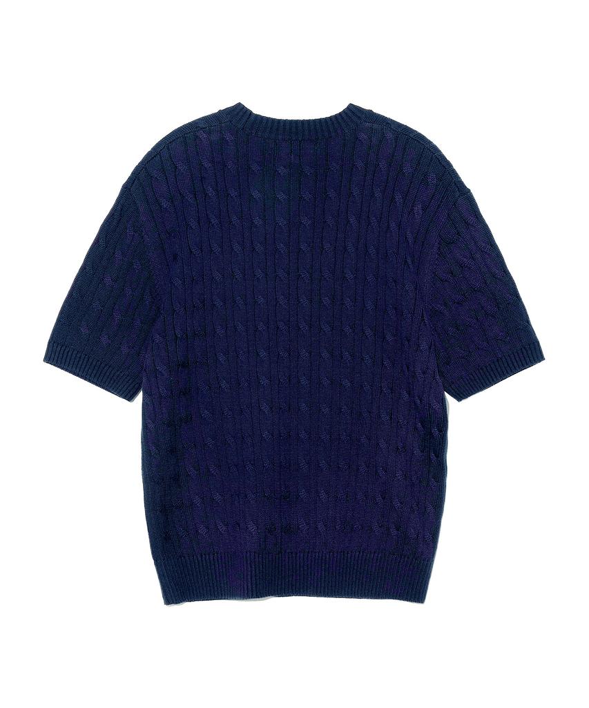 LEE Round Neck Cable Short Sleeve Knit Navy