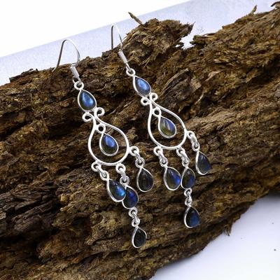 Labradorite Gemstone Earring, 925 Silver Earring, Gift For Her, Dangle Earring, Birthstone Earring, Designer Earring
