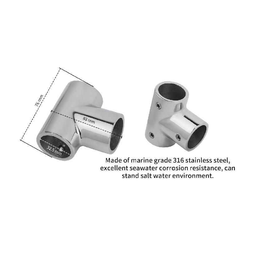 Boat 22/25/30/32mm 90 degree 316 Stainless Steel Tees Marine 3-way Handrail Fittings Tube Pipe Connector Marine Hardware 3