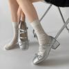 Silver French square head thick high heel light mouth single shoes women's summer 2025 new soft sole with skirt ballet Mary Jane shoes