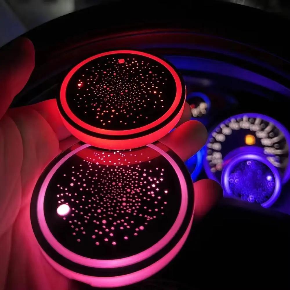 1/2PCS LED Car Cup Holder Lights, Light up Car Coasters for Cup Holders 7 Colors Changing USB Charging Mat Waterproof Cup Pad
