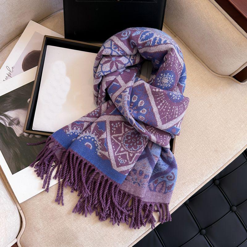 Women's Ethnic Bohemian Shawl: High-End, Thickened, Warm Jacquard Snood Scarf for Autumn and Winter