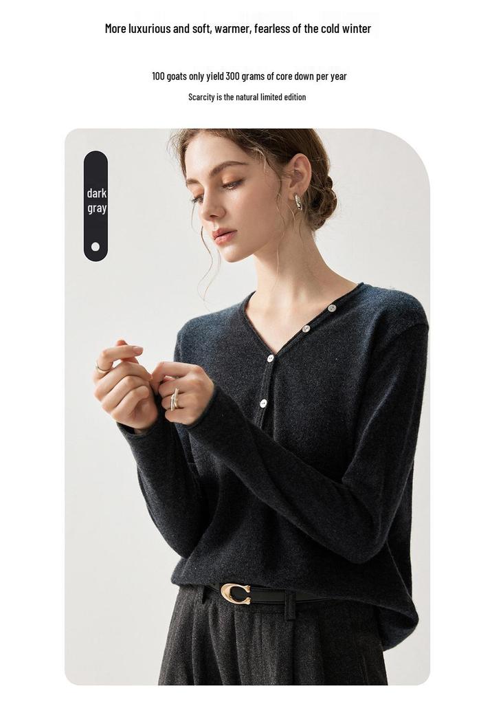 V-Neck Half-Button Soft Cashmere Sweater - Women's 2026 Autumn Base Layer, Elegant Solid Color