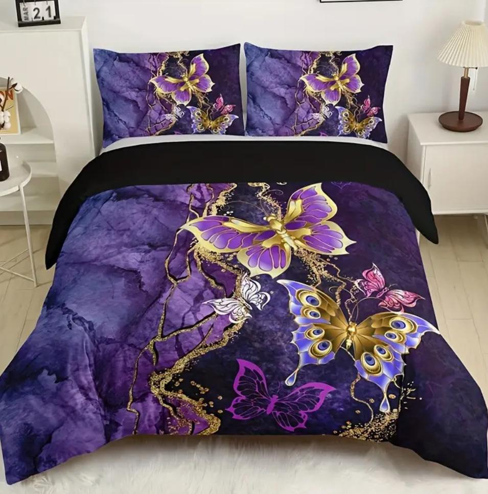 Dreiteilige Bettwäsche Heimtextilien Schmetterlingsdruck Bettbezug Digitaldruck 3D